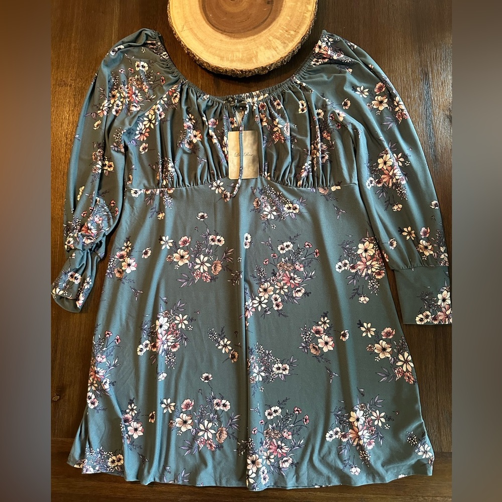 NWT Lily Rose blue floral long sleeve dress size 2X
